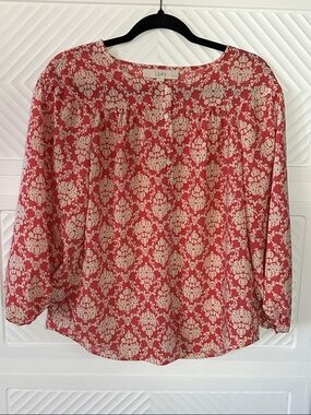LOFT Pink Printed Peasant Top